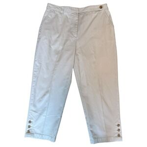 Lands' End Women's 14 Beige Cotton Blend Button Hem Pull On Back Cropped‎ Pants